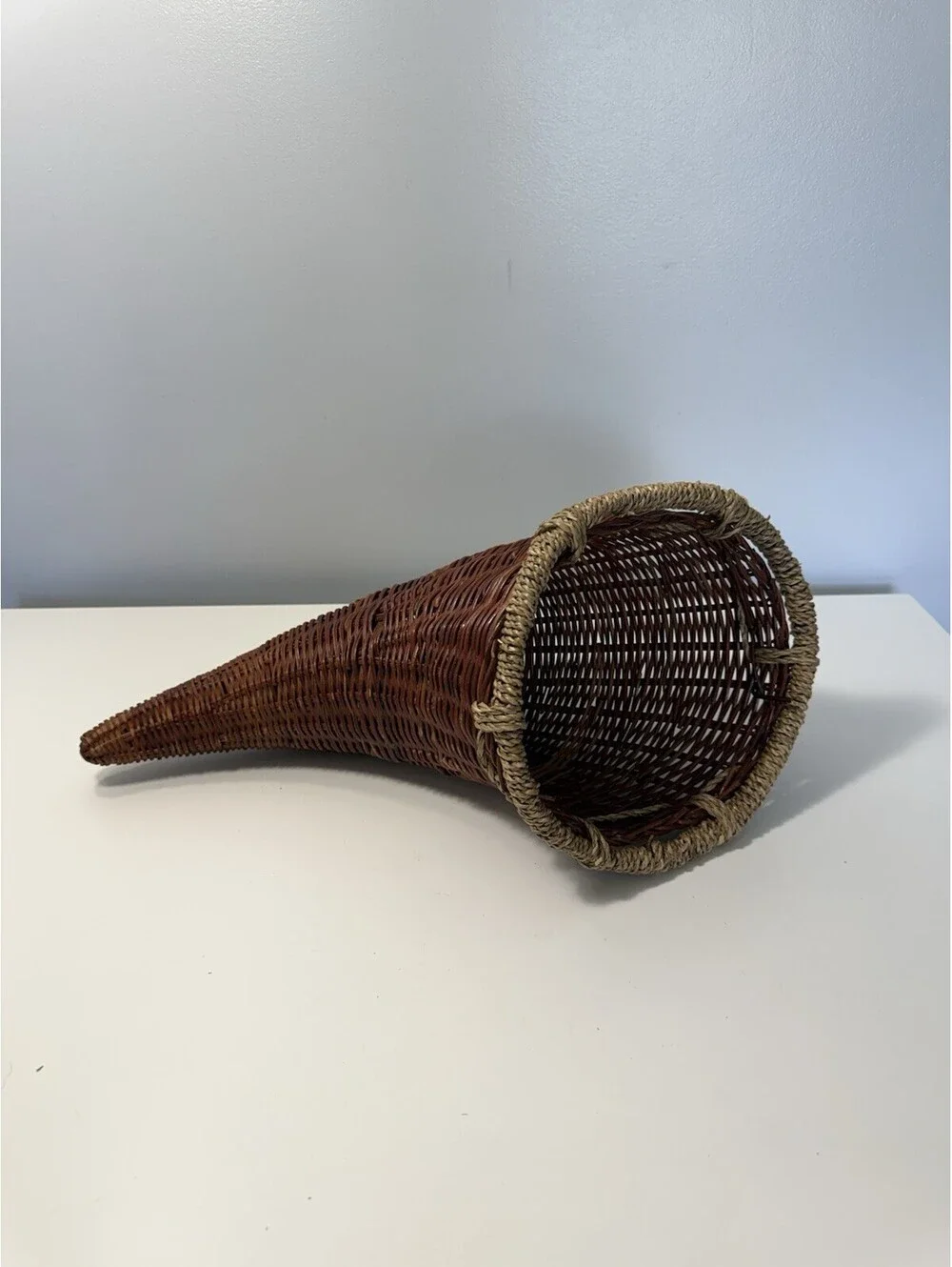 Vintage Wicker Cornucopia Basket “Horn Of Plenty” 18”L  Thanksgiving Fall Decor
